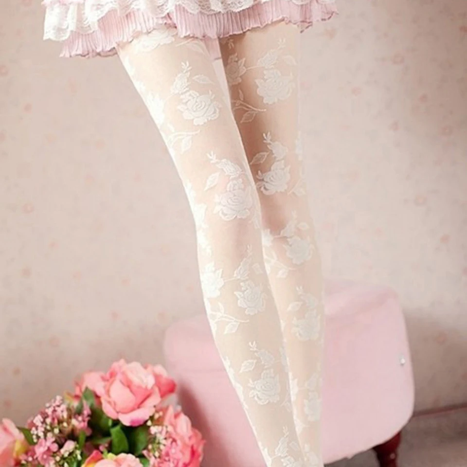 Flower pattern Sexy Rose Women Tights Collant Femme Thin Sheer Pantyhose Hollow out Tattoo Tights Medias Fantaisie Hosiery