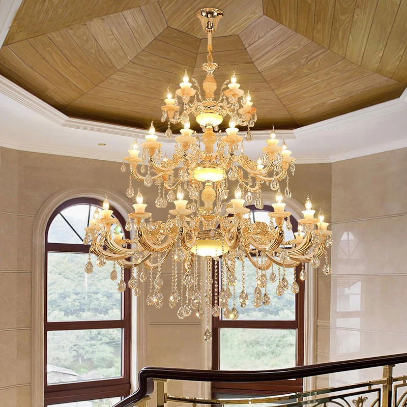 Luxury Crystal Chandelier for Stairway Sitting Room Lights Big Chandelier Lighting for Staircase Gold Wrought Iron Chandelier