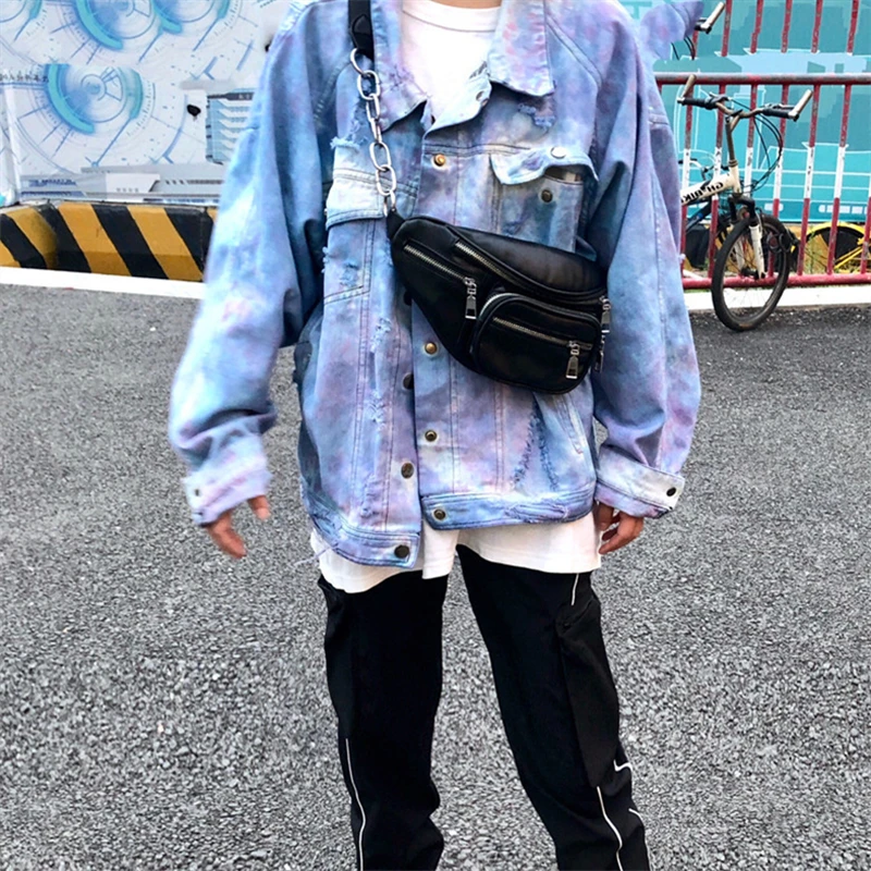 High Street Destroyed Washed Jean Jackets Coat Men Casual Single Breasted Denim Streetwear New Fashion Hip Hop Outerwear Jacket