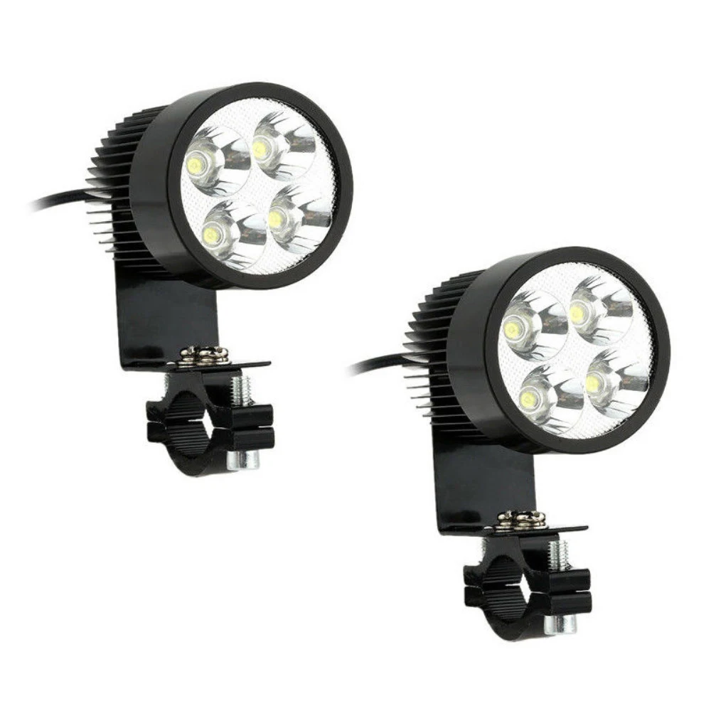 2Pcs 18.5'' 4LED Bulb 12 W White Motorcycle Headlight Spot Light DRL Driving Fog Lamp Energy-saving Waterproof Black