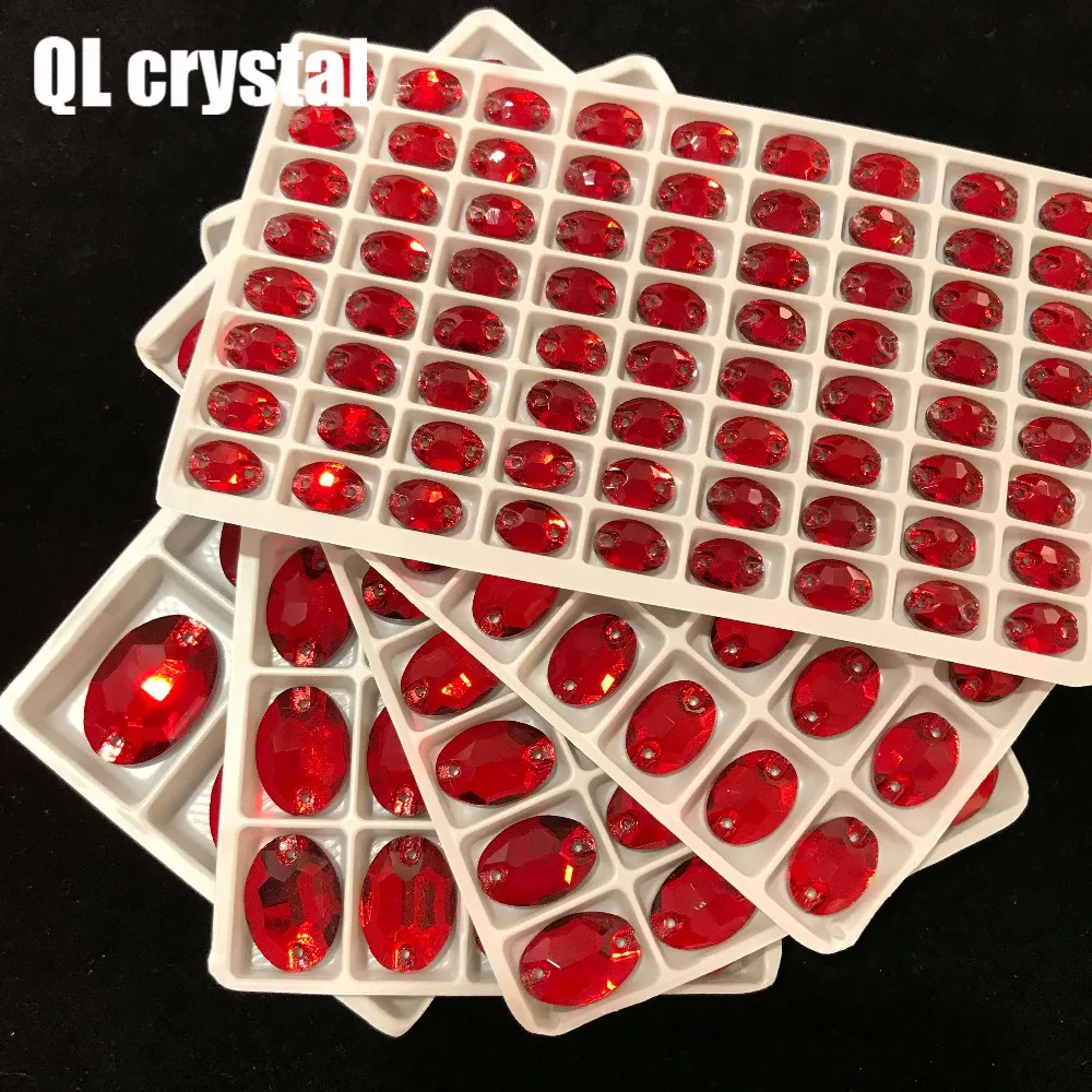 ALL Size Red Oval Sew On Crystal Rhinestones Flatback with 2 holes for Making wedding dress bags shoes accessories