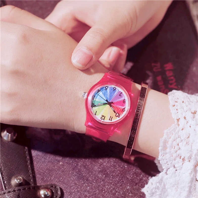 Children\'s Quartz Watches Fashion Color Dial Silicone Transparent Strap Students Wrist watch Girls Boy Clock Relogio Feminino