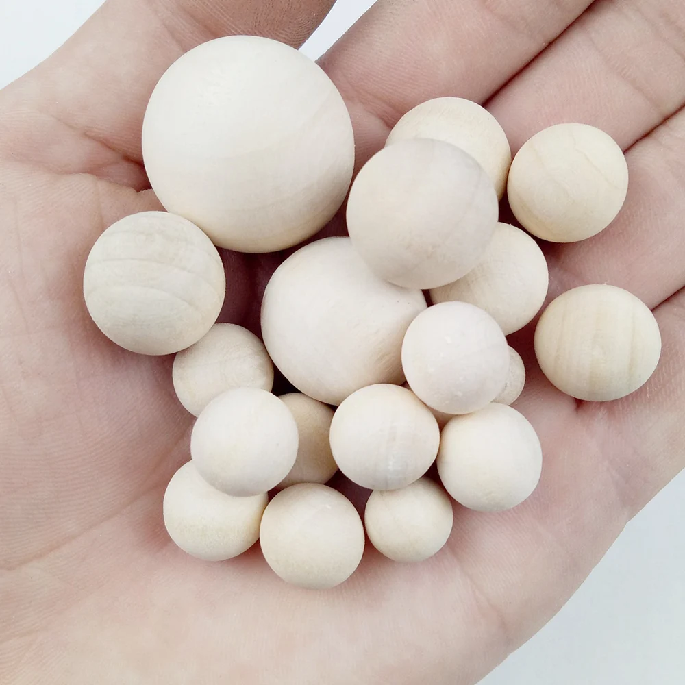 No-Hole DIY Natural Ball Round Spacer Wood Beads Eco-Friendly Lead-Free Natural Color Jewelry Wooden Beads Jewelry Making 8-40mm