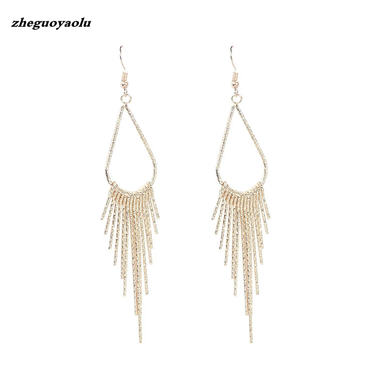 2019 Fashion Women's Fashion Gold / Silver Streamlined Tassel Long Earrings Bohemian Women's Dresses Pendante Femme Brincos