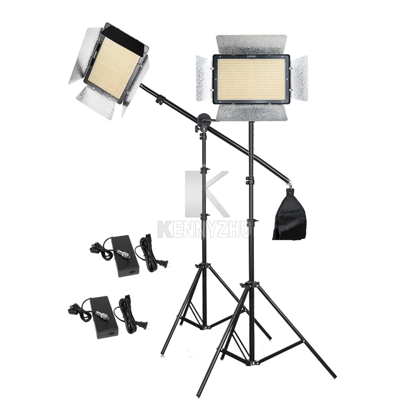 2x Yongnuo YN1200 Pro CRI95 1200 Led Video Fill Light Bi-color 3200-5500K / 5500K White + 2m Light Stand & Boom Arm Lighting Kit