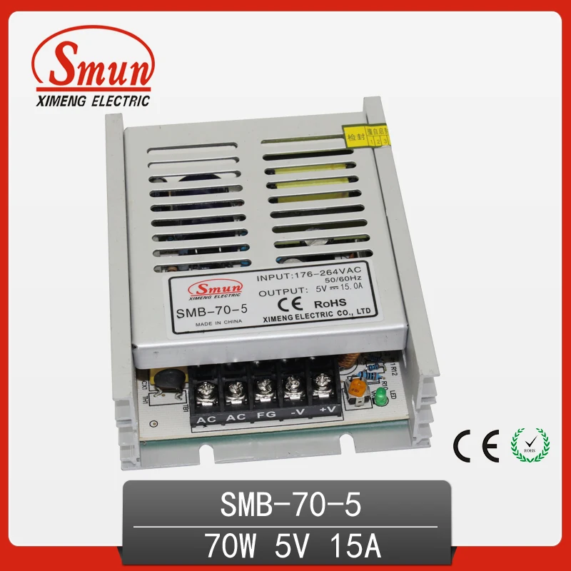 70W Ultra Thin Type Single Output Switching Mode Power Supply 5V 5A AC-DC Slim Led Driver SMB-70-5