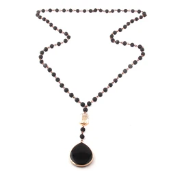 Fashion Bohemian Jewelry 6mm Stones Rosary Chain Crystal Link Stone Drop Pendant Necklaces For Women Ethnic Necklace