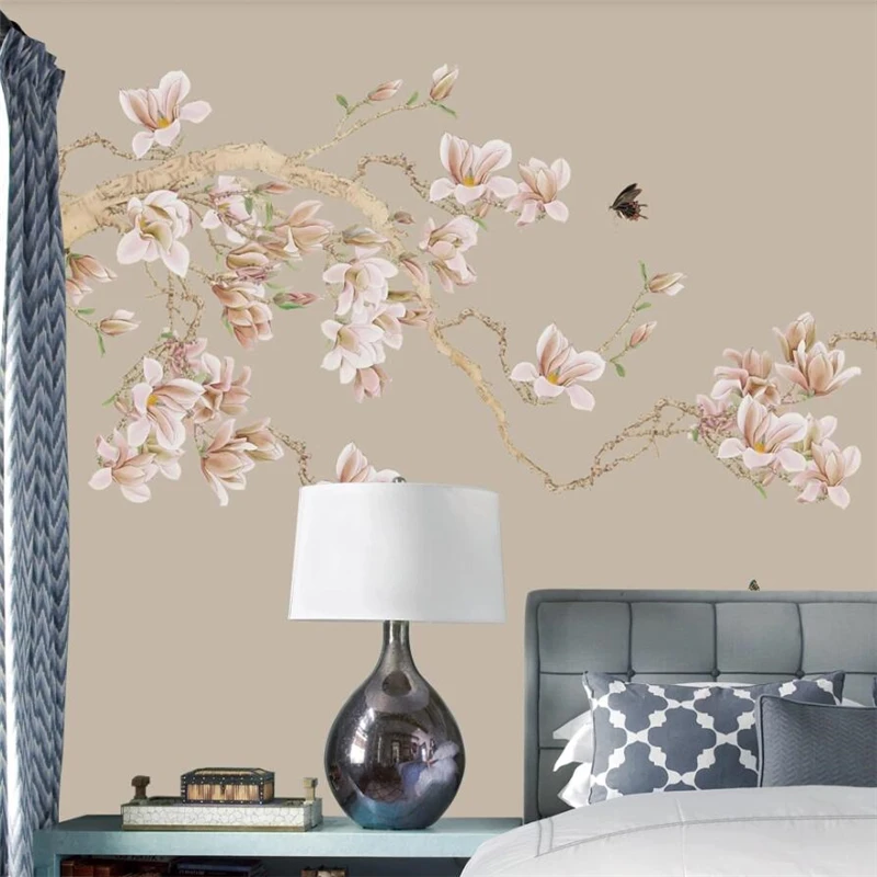 Custom wallpaper 3d mural magnolia white magnolia new Chinese porch hand-painted flowers and birds pen wall background wallpaper