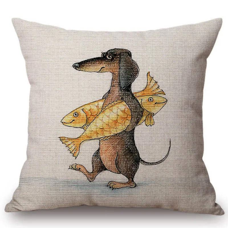 12 Zodiac Dachshund Dog Funny Throw Pillow Case For Children Room Comic Cartoon Sauage Dog Art Cute Sofa Cushion Cover 45x45 cm