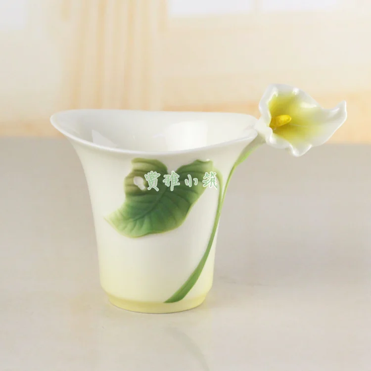 

Ceramic Calla Flower Bone China Coffee Cup Porcelain Colored Enamel Coffee Mug