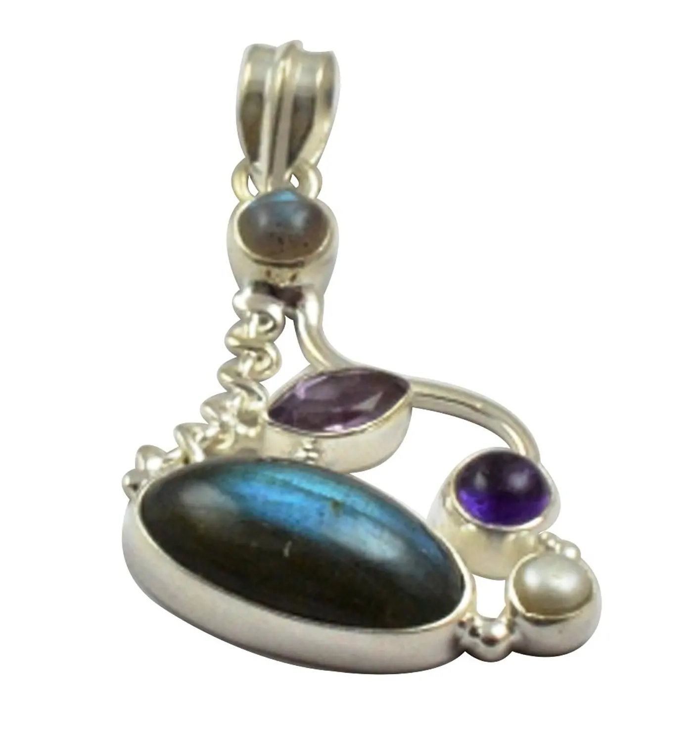 Lovegem Nature Labradorite & Amethyst Pendant 925 Sterling Silver , 40.9 mm, MHBAP4617