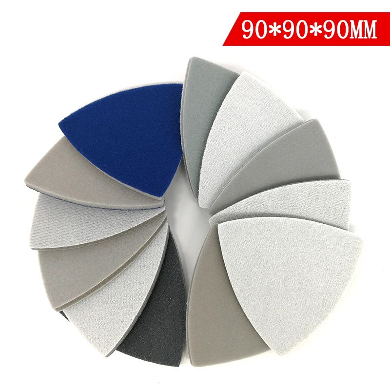 12Pcs Triangle Flocking Sponge Sanding Disc Sandpaper 90*90*90MM 300-3000 Grit Abrasive Tools for Polishing Grinding