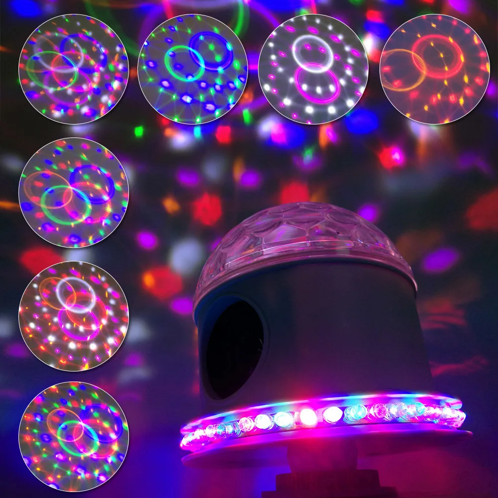 E27 Mini RGB Stage Light Sound Actived Auto Rotating Magic Disco Ball DJ Light LED Stage Effect Lighting Six Mode