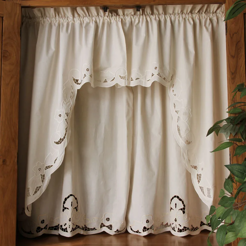 Roman Curtain Cotton Cabinet Curtain Retro Hollow Hem Christmas curtain Triangular Curtain for Kitchen Door