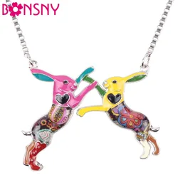 Bonsny Statement Metal Alloy Animal Rabbit Hares Choker Necklace Chain Collar Pendant 2016 Fashion New Enamel Jewelry  Women