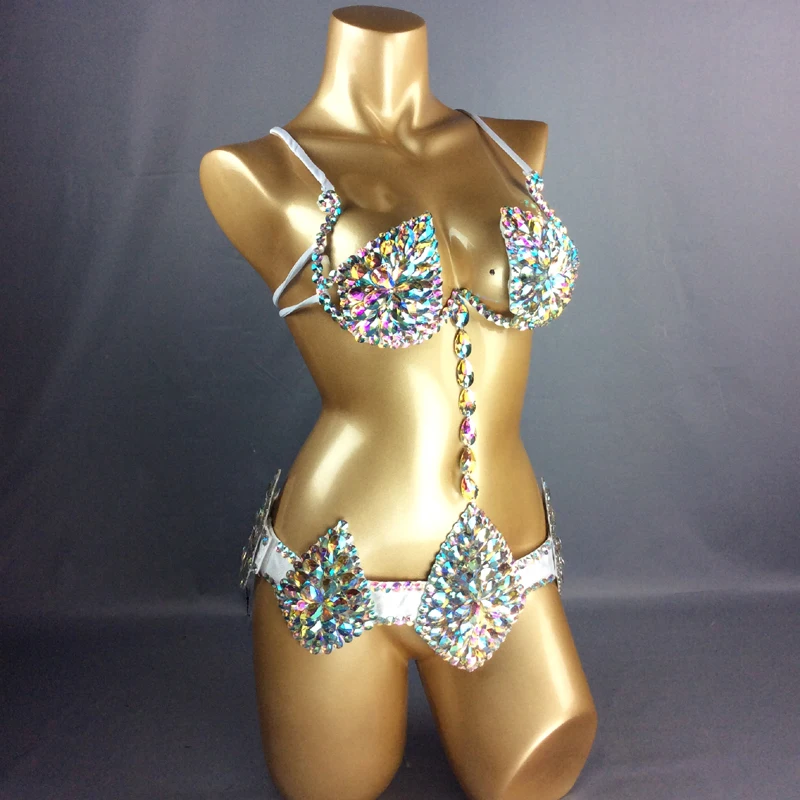 New Sexy Samba Carnival Wire Bra & Belt Rainbow Stone C011-2 free shipping