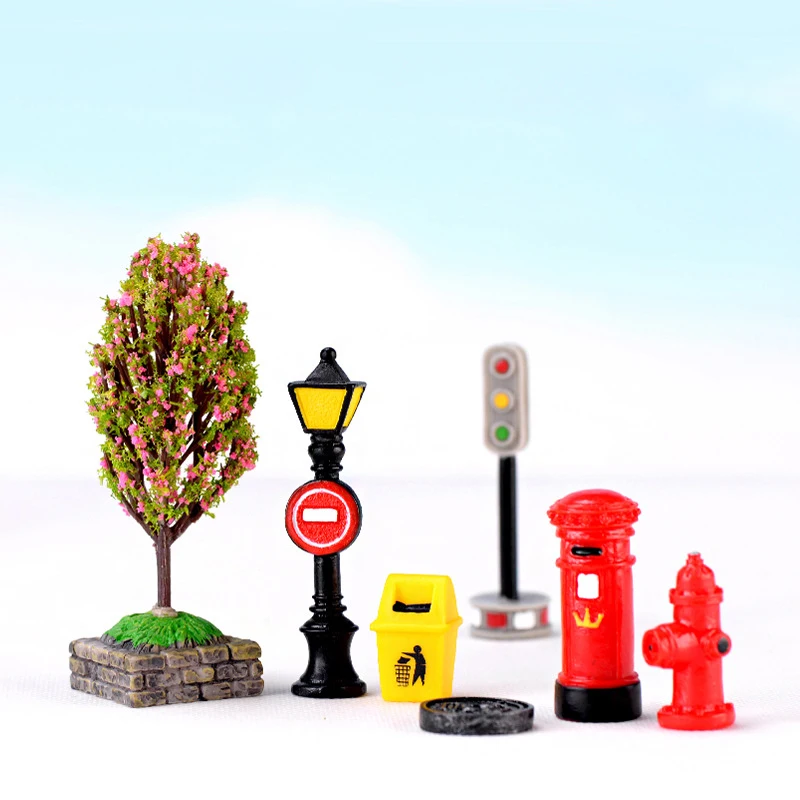 1PC Resin Miniatures Street Light Sign Mail Box Doll House Decoration Toy Fairy Garden Figurines Bonsai Ornaments