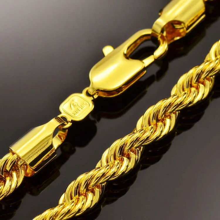 simple fashion, men's yellow gold filled necklace explosion models 23.6 twisted rope knotted link chain jewelry