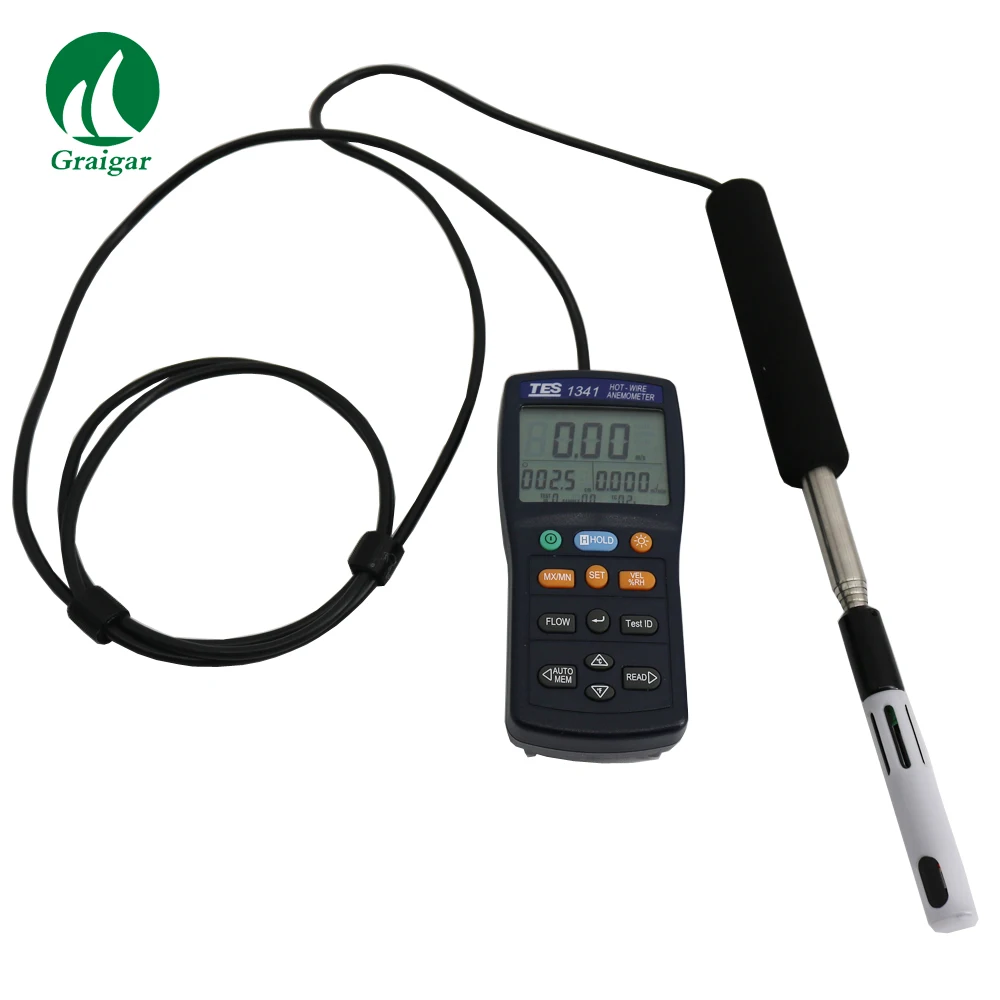 TES-1341 Hot-Wire Anemometer TES 1341 Hot Wire Thermo Anemometer TES1341 HVAC Air Flow Air Velocity Tester USB Type Fast Express