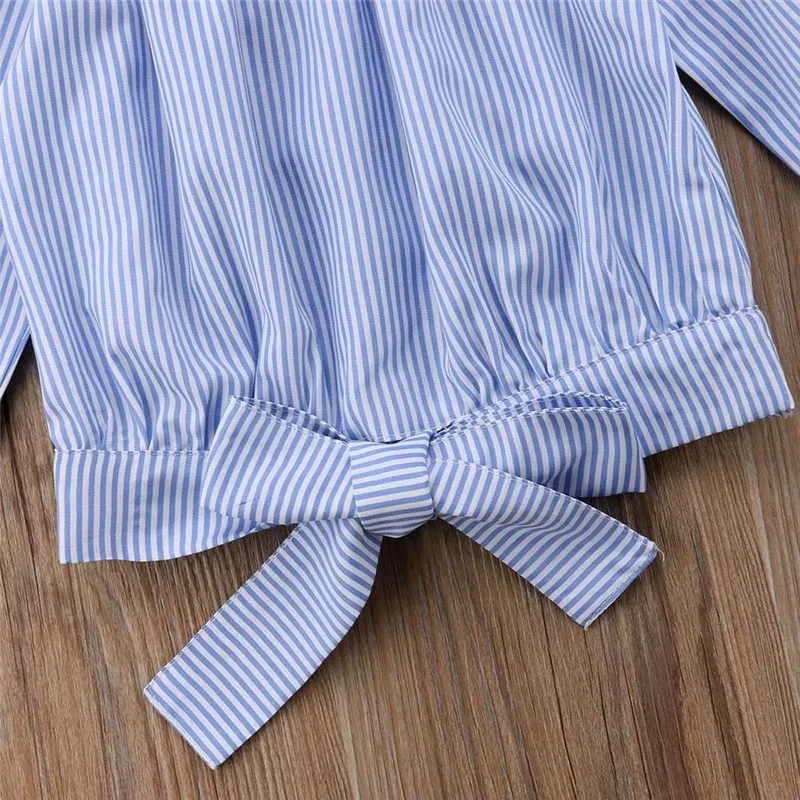 PUDCOCO Hot Newborn Toddler Baby Kid Girl  Blue&White Striped Long Sleeve Ruffles Off-Shoulder T-shirt Blouse Tops Clothes 3-11T