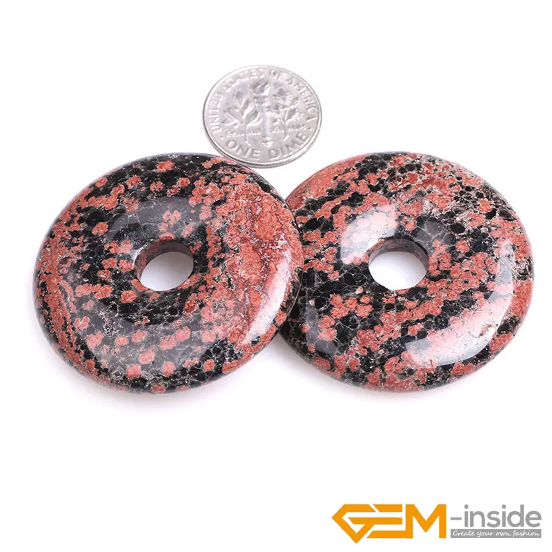 40mm Donuts Shape Natural Stone Beads For Pendant Jewelry Making 1Pcs Rose Quartzs  Jades  Jaspers Aventurine Snowflake Obsidian