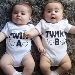 Newborn Infant Baby Boys Girls Short Sleeve Bodysuit Twins A &B Romper Clothes 2020 Summer Baby Twins Romper Clothes