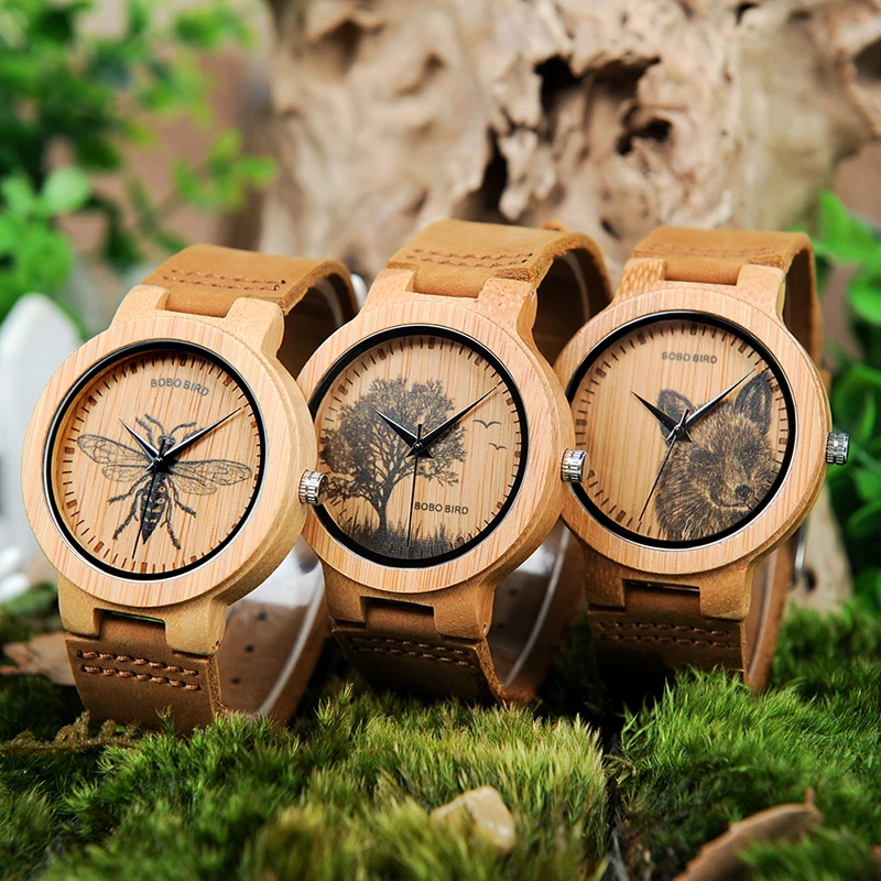 BOBO BIRD Men Wrist Watch Fashion Bamboo Quartz Watch Montre Homme Skeleton Dragonfly Animals Watch Men Customized