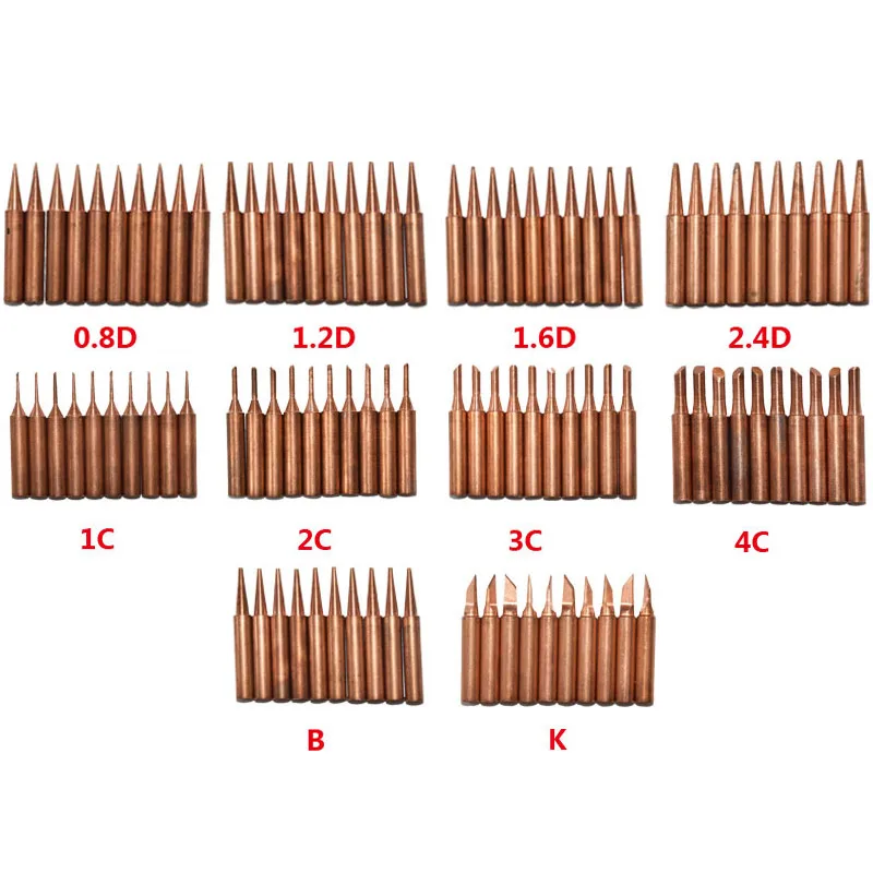 JZL 10pcs soldering iron tips sting High quality pure copper rework station 900M-T for 936 937 938 series welding iron head tips