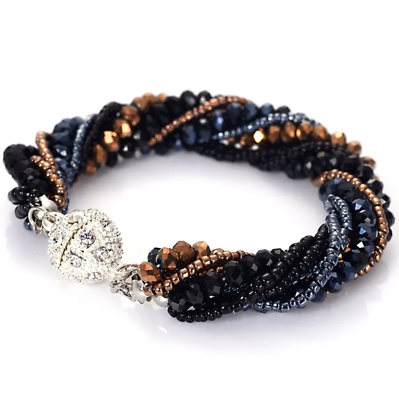 Miasol Fashion Multiple Layer Strands Crystal Seed Beads Charm Magnetic Bracelets Summer Jewelry B1470