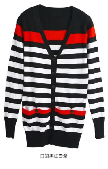 2021 New Fashion Women Spring Autumn Slim Sweater Cardigan V-Neck Medium-Long Stripe Cardigan Women Knitted Outerwear Female