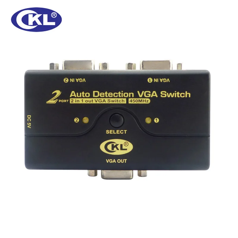 CKL ABS Auto VGA Beralih 2 in 1 out, 1 Monitor 2 Komputer Switcher Dukungan Auto Deteksi 2048*1536 450 MHz USB Powered CKL-21A