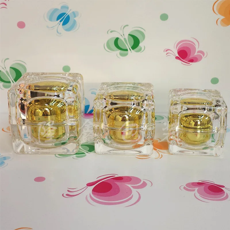 50pcs gold Crystal square designer plastic jars 50ml, square clear plastic storage jars , 50g cream container packaging