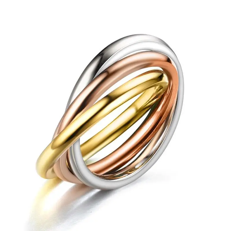 Wholesale Jewelry --  316L Titanium steel 3 Round Rings for Women Men no Fade mix Gold Color