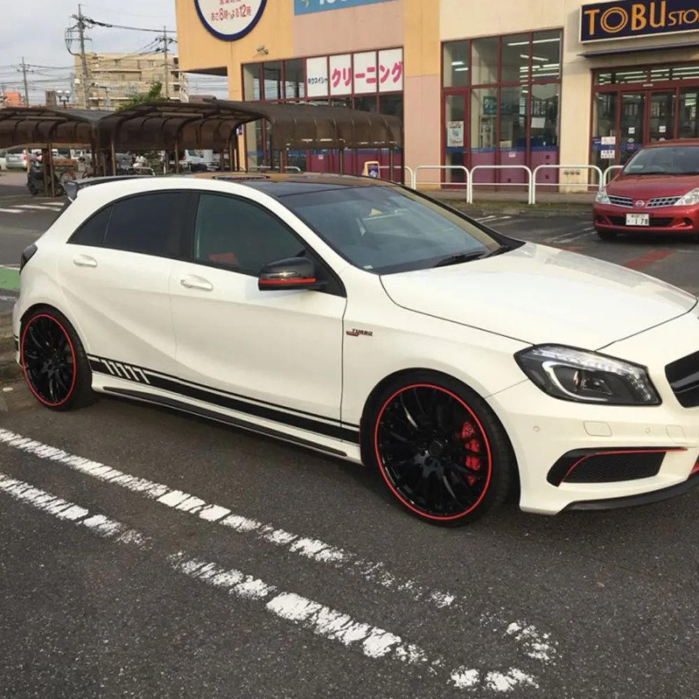 

Gloss Black Side Stripes Skirt Decals Sticker 220cm x 11.5cm for Mercedes Benz A Class W176 A180 A200 A250 A45 AMG