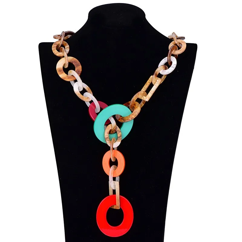 BOJIU New Fashion Long Large Chain Necklaces For Women Boho Brown Turtle Acrylic Necklaces Hot Female Jewelry Accessories NK1006