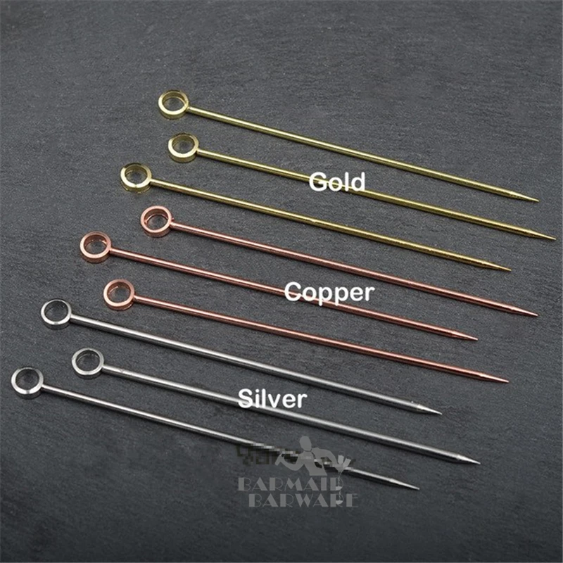 

100pcs 10.7cm-11cm Fruit Cocktail Pick Stick Stainless Steel Fruit Sticks Bar Tools Drink Stirring Sticks Martini Party 3 color