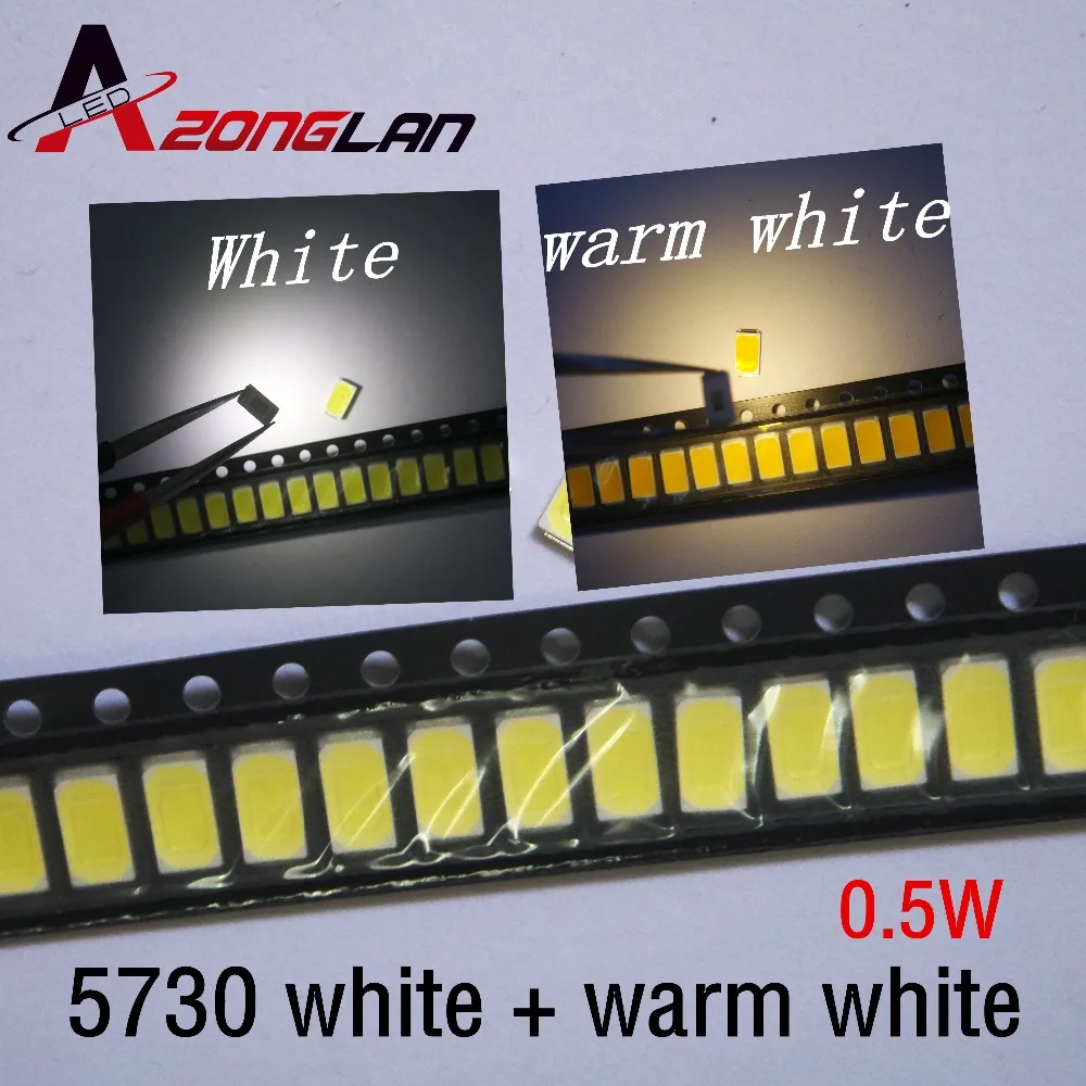 100PCS 5730 SMD LED CW-WW 5630 White/Warm white 5.7*3.0mm 40-60lm 150ma 5730 diode 0.5W 2850-3250K/6000-6500K SMD 5730 LED