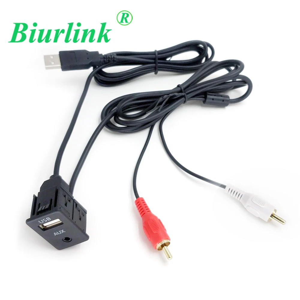 Biurlink 1 Meter Universal Male USB 2RCA to AUX USB Interface AUX Audio Input Cable Adapter for Pioneer for Hyundai for Nissan