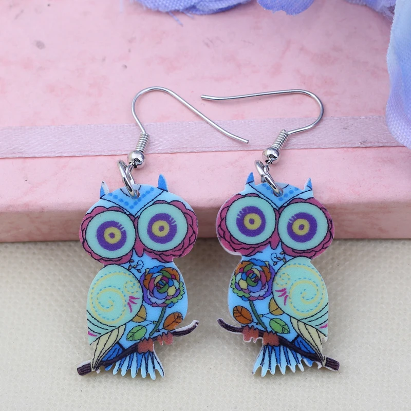 Bonsny Drop Owl Earrings Big Long Dangle Earring Acrylic Cute Pattern Fashion Jewelry For Women 2015 New Style Girl Accessories