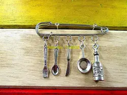 Hot sale brooch Hannibal wine ,pan ,nife ,spoon,fork, cooking kilt pin brooch