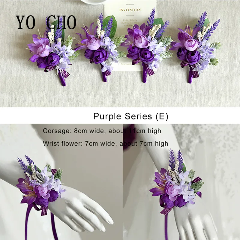 YO CHO Beautiful Bride Wrist Corsage Bracelet Bridesmaid Sisters Hand Flowers Marry Man Party Prom Temperament Purple Tea Rose