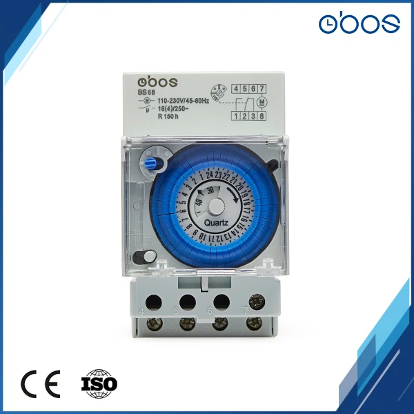 free shipping OBOS 220V AC din rail 48 times on/off 24hours timer with minimum setting unit 30mins mechanical mini time switch