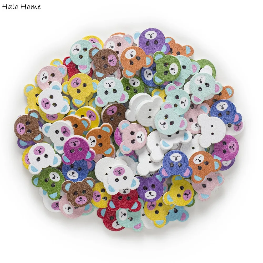 30pcs Mixed Bear Head Serie Wood Buttons Sewing Scrapbooking Clothing Headwear Handmade Crafts Home Decor Accessories DIY