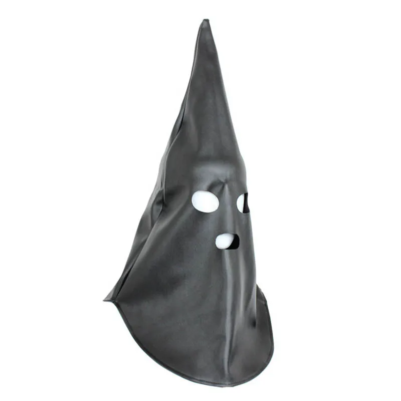 

Black Faux Leather Coned Hood With Open Eyes and Mouth Kinky Demon Role Play Fetish Gimp Costume