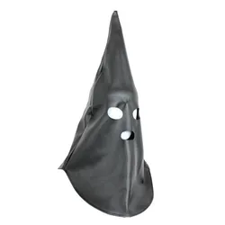 Black Faux Leather Coned Hood With Open Eyes and Mouth Kinky Demon Role Play Fetish Gimp Costume