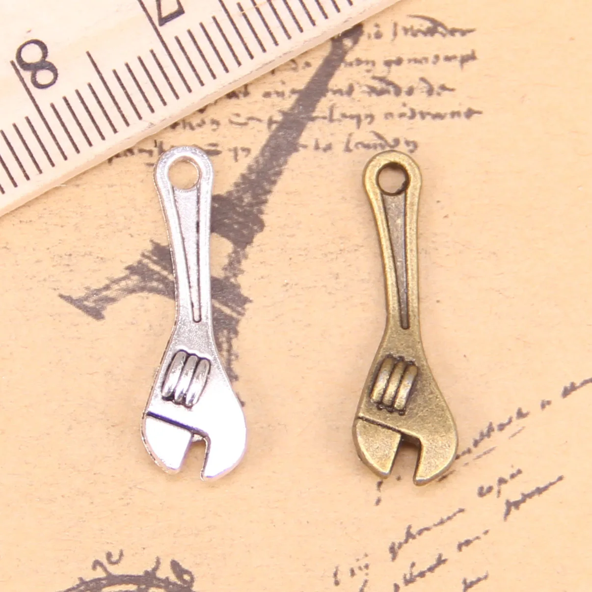 126pcs Jewelry Charms spanner wrench tool 24x7mm Antique Silver Plated Pendants Making DIY Handmade Tibetan Silver Jewelry