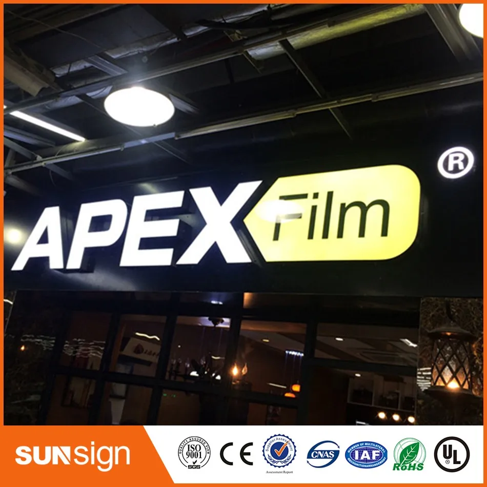 Kecerahan tinggi akrilik LED Di Dalam Stainless Steel Side Tanda Led illuminated Sign Untuk Toko Toko Tanda