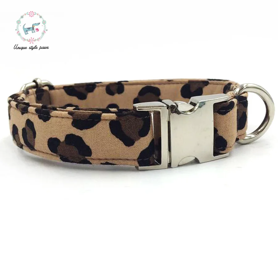 Unique Style Paws Leopard Print Dog Collar and Lead Set with Bow Tie Cotton Dog &Cat Necklace and Dog Leash