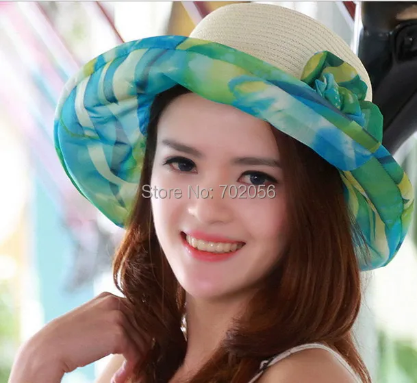 women straw Floppy Brim Summer Beach Sun Straw Beach Derby Hat Cap 4colors #3861