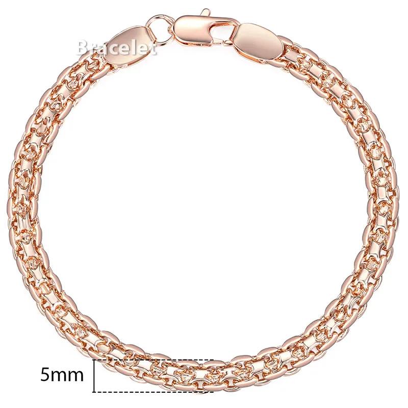 Davieslee Jewelry Set For Women 585 Rose Gold Color Bracelet Neckalce Set Bismark Link Chain Dropshipping Jewelry Gift 5mm GS275